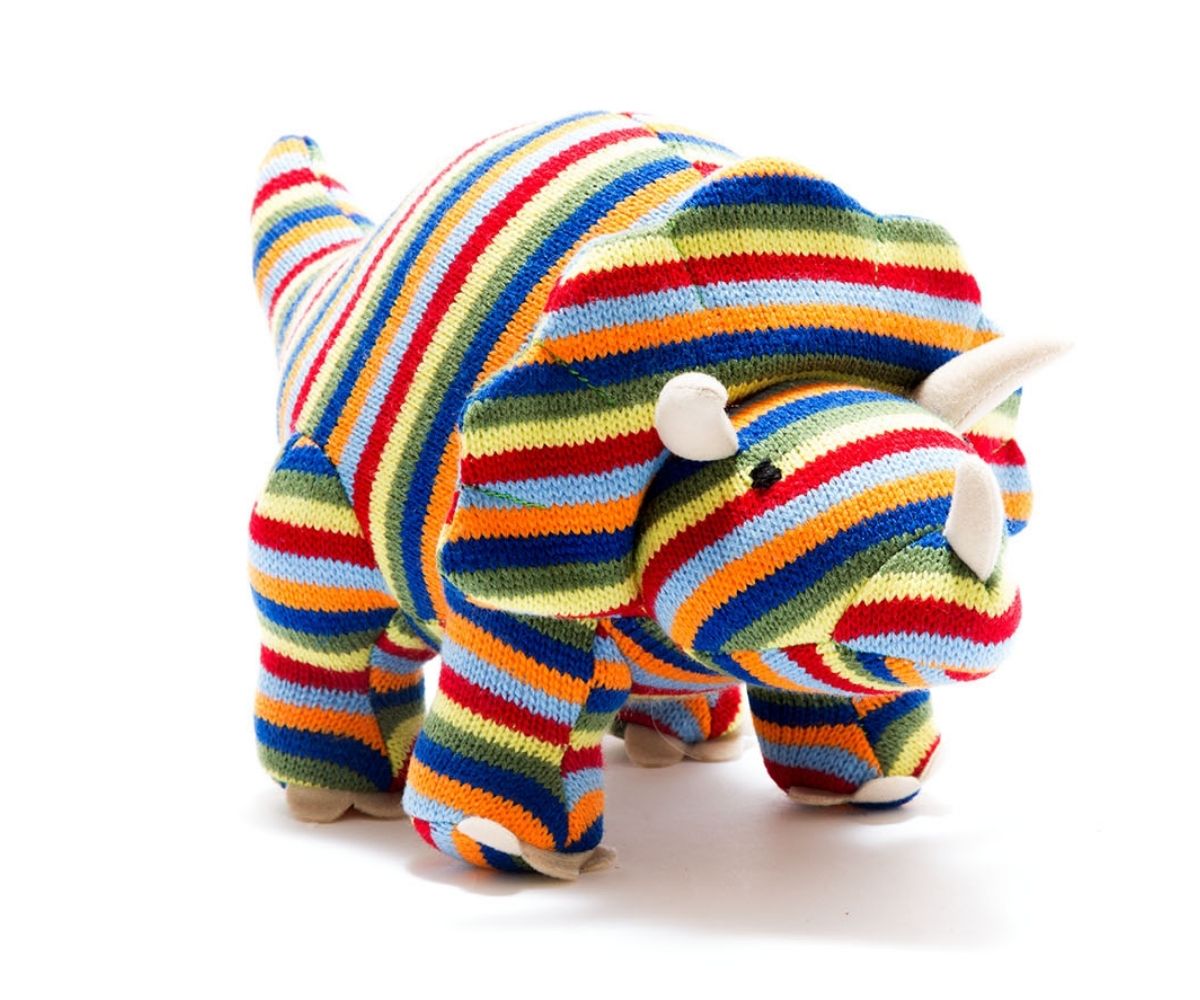 Knitted Triceratops - Rainbow Stripe