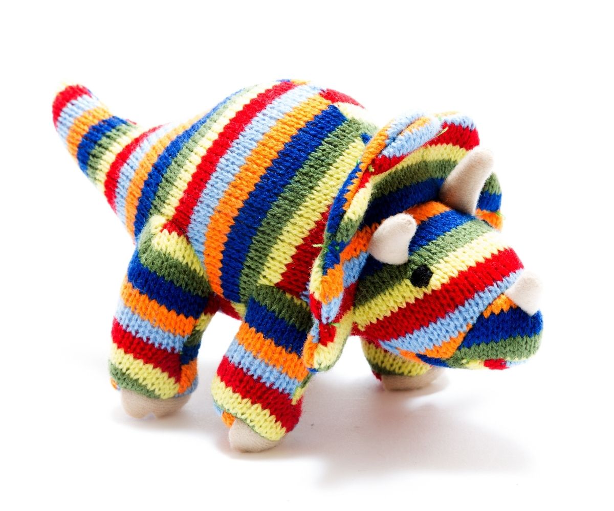 Knitted Triceratops - Rainbow Stripe